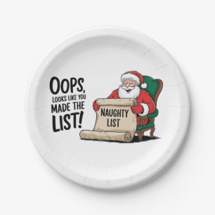 Prato De Papel Engraçado Santa Claus Naughty List Design de Natal