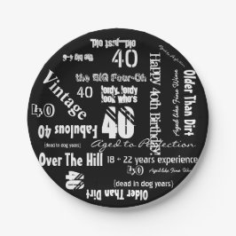 Prato De Papel Engraçado Sayings aniversário de 40 anos Black