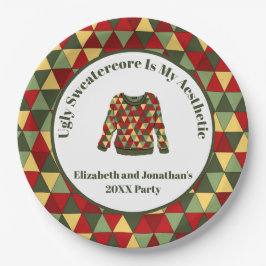 Prato De Papel Engraçado Sueco de Natal Feio Dourado Vermelho