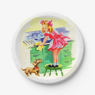 Prato De Papel Ensinando Rover a lavar a louça