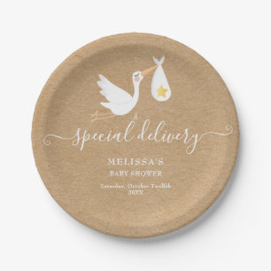 Prato De Papel Entrega Especial Cegonha Star Baby Shower Rústico