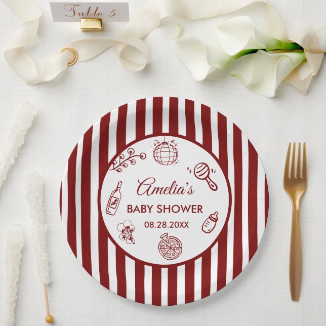Prato De Papel Entrega Especial de Pizza Doodle para Chás de Bebê (Casamento)