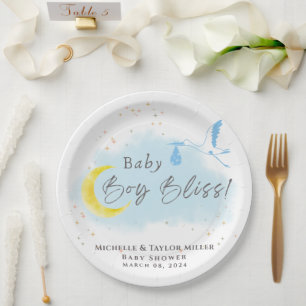 Prato De Papel Entrega Especial de Stork Dourada Starlit Baby Boy