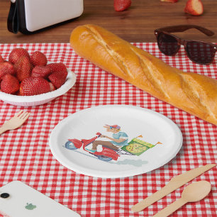 Prato De Papel Entregador de Pizza em Scooter Vermelha