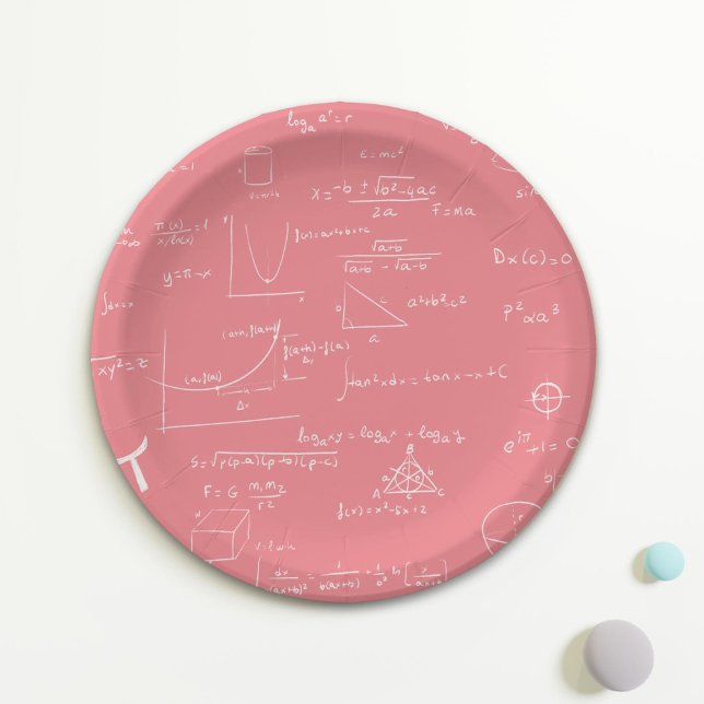 Prato De Papel Equações e Fórmulas de Matemática Rosa-rosa (Criador carregado)