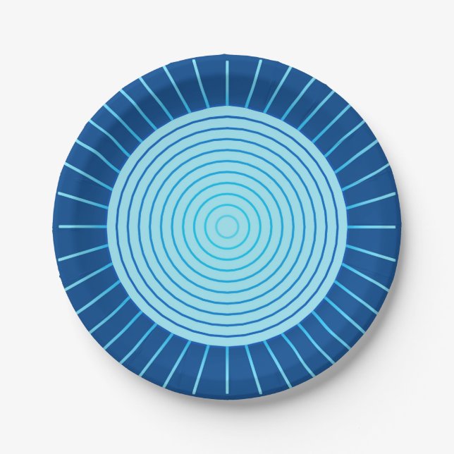 Prato De Papel Erupção Solar Geométrica Moderna - Azul Cobalto e  (Frente)