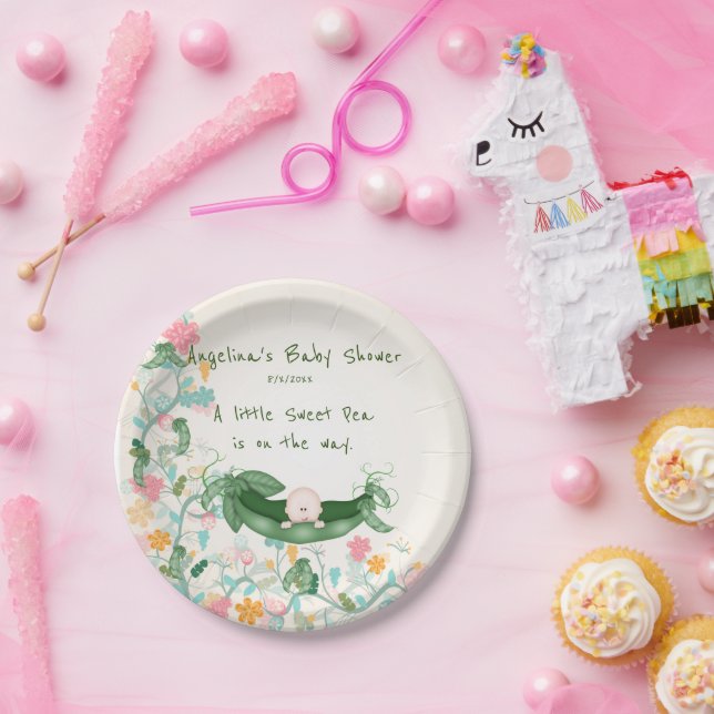 Prato De Papel Ervilha chá de fraldas, Pod De Ervilha, Flores (Festa)