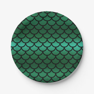 Prato De Papel Escamas de sereia Green & Black Peixe Fantasia