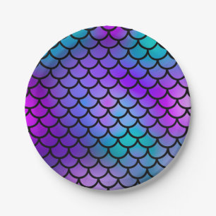 Prato De Papel Escamas de sereia rosa roxo azul fantasia peixe