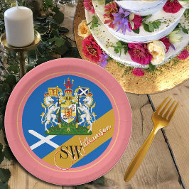 Prato De Papel Escócia & Monograma, Bandeira Escocesa / Senhora R