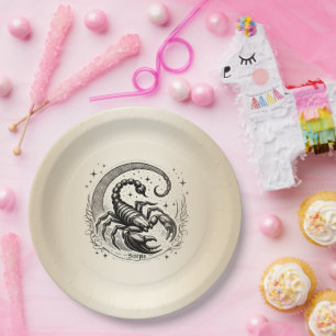 Prato De Papel Escorpião Crescente Astrologia da Lua Zodiac Scorp