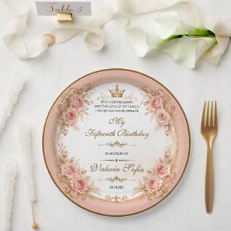 Prato De Papel Esmeralda Verde Dourado Borboleta Quinceañera 15º