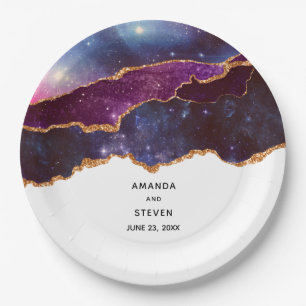Prato De Papel Espaço Azul e Roxo e Estrelas Casamento Agato Mod
