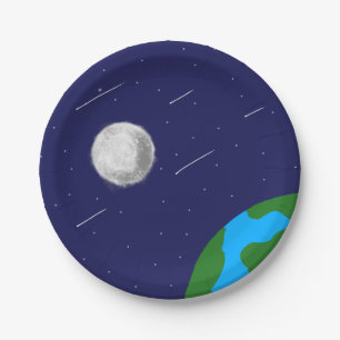 Prato De Papel Espaço exterior galáxia Lua e papel da terra