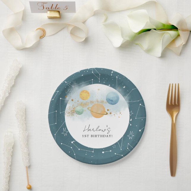 Prato De Papel Espaço Exterior Primeira Viagem ao Sol Aniversário (Casamento)