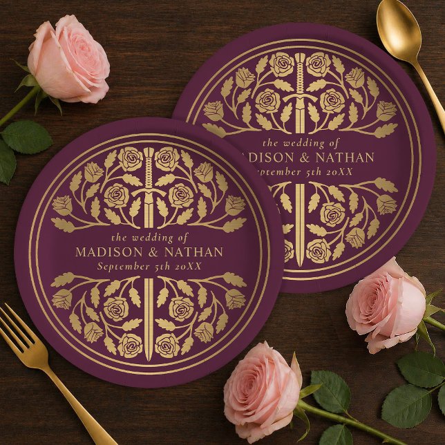 Prato De Papel Espada Medieval Real Dourada Roxa Casamento  (Criador carregado)
