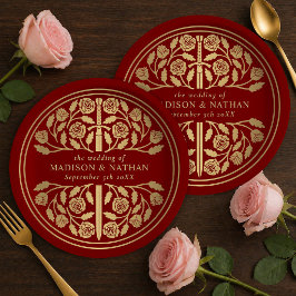 Prato De Papel Espada Medieval Real Escarlate Dourada Casamento 