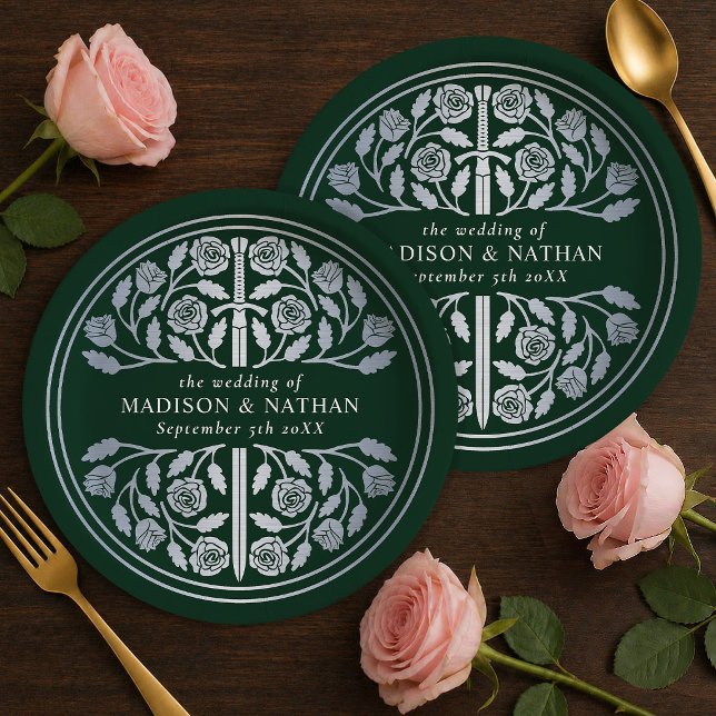 Prato De Papel Espada Medieval Real Prata Verde Casamento  (Criador carregado)