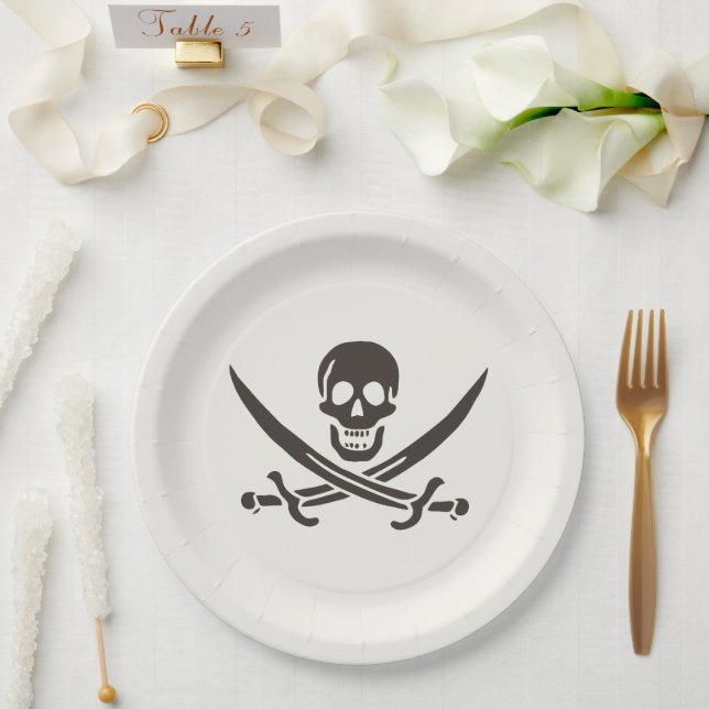 Prato De Papel Espadas de crânio de obsidiana Bandeira pirata de  (Casamento)