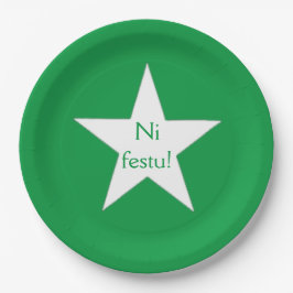 Prato De Papel Esperanto: Ni festu! translates to Português as: V