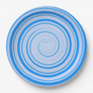 Prato De Papel Espiral branca e azul
