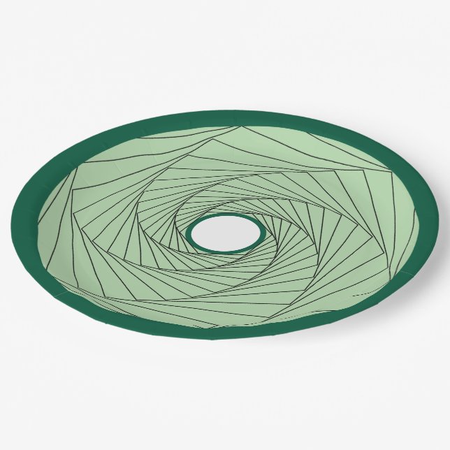 Prato de Papel - Espiral de Ilusão Óptica Verde (Inclinado)