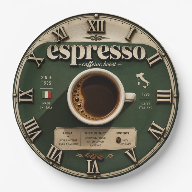 Prato De Papel Espresso Italian Coffee Bar Kitchen Decor (Frente)