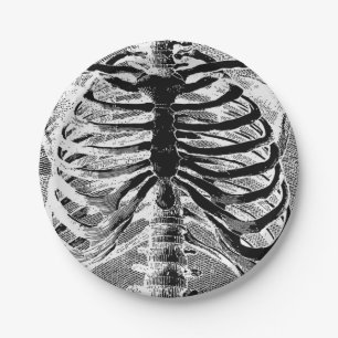 Prato De Papel Esqueleto Antigo Ossos Torso Corpo Halloween