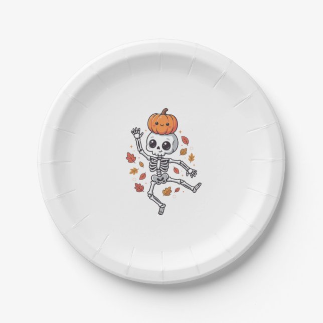 Prato De Papel Esqueleto Dançante de Halloween Fofo com Cabeça de (Frente)