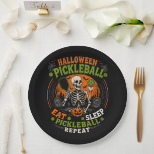Prato De Papel Esqueleto de Pickleball de Halloween Esportes Assu