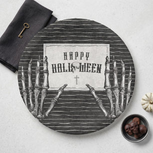 Prato De Papel Esqueleto Gótico Vintage Feliz Halloween