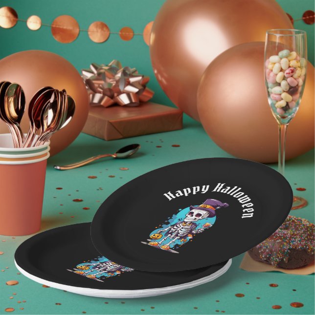 Prato De Papel Esqueleto legal no Halloween do Top Halloween (Múltiplo)