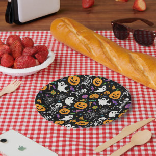 Prato De Papel Esqueletos Fofos e Assustadores para o Halloween