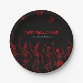 Prato De Papel Esqueletos Vermelhos de Halloween