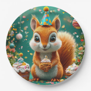 Prato De Papel Esquilo adorável de aniversário