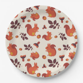 Prato De Papel Esquilo, cogumelo, folha, noz