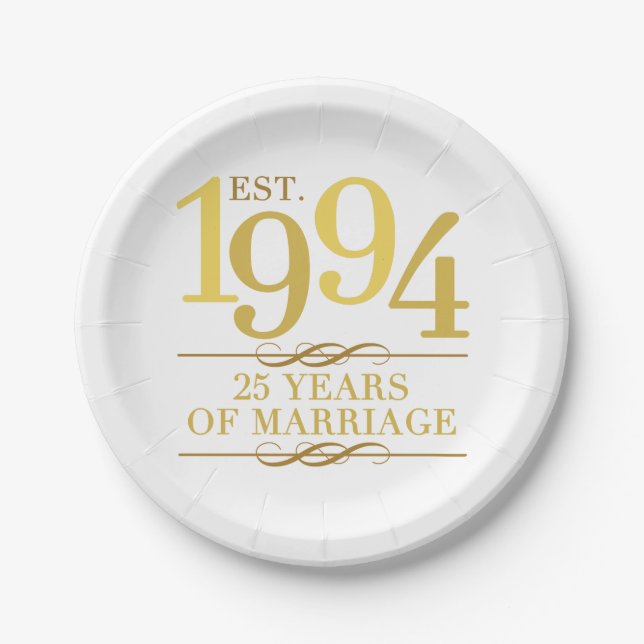 Prato De Papel Est. Aniversário de Casamento de 25 de 1994 (Frente)