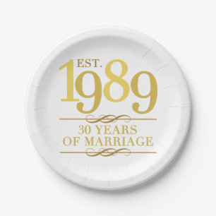 Prato De Papel Est. Aniversário de Casamento de 30 de 1989