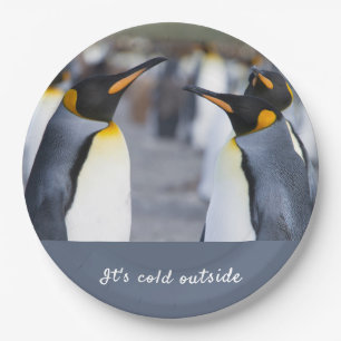 Prato De Papel Está frio fora da foto do Rei Pinguin com texto