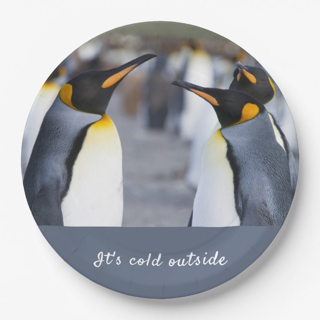 Prato De Papel Está frio fora da foto do Rei Pinguin com texto (Frente)