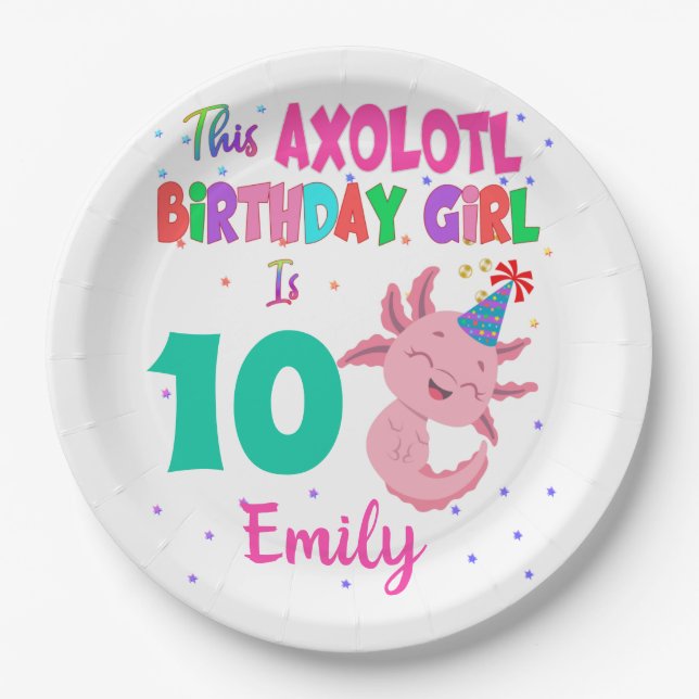 Prato De Papel Esta Menina Axolotl é uma Salamandra Anfíbia  (Frente)