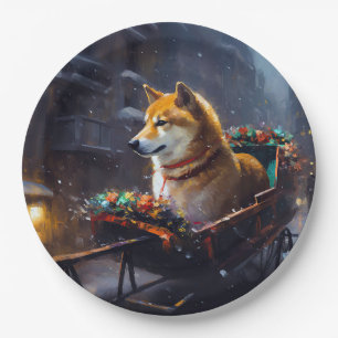 Prato De Papel Estação Festiva de Natal Shiba Inu