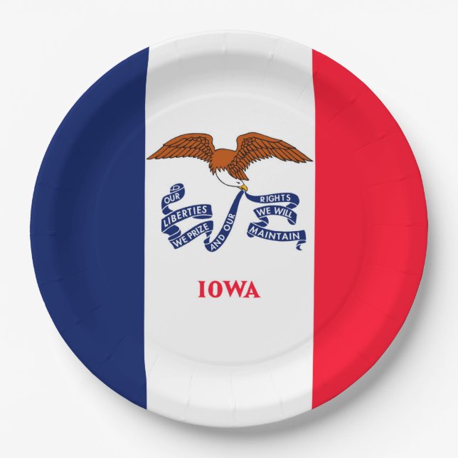 Prato De Papel Estado de Iowa Flag Design (Frente)