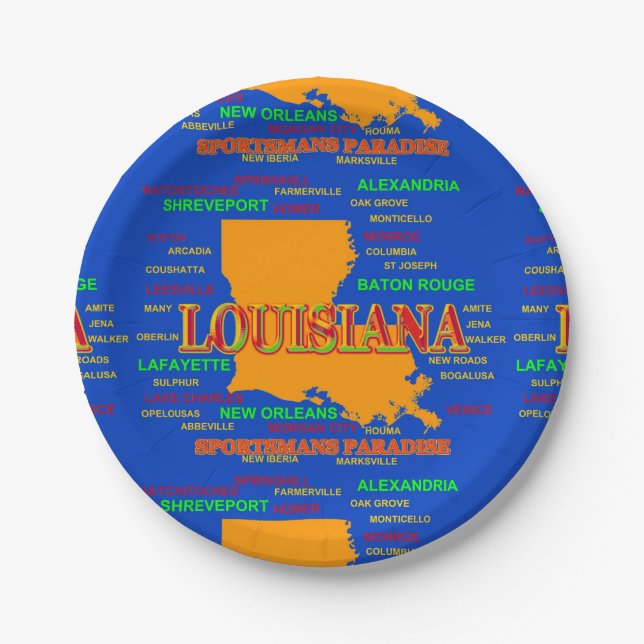 Prato De Papel Estado de mapa de Louisiana, Nova Orleães, (Frente)