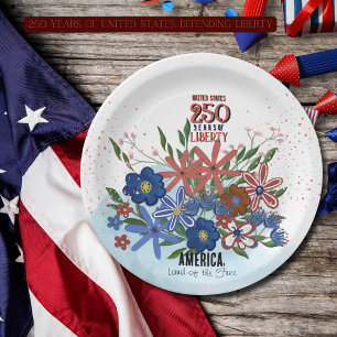 Prato De Papel Estados Unidos 250 Anos Floral Patriótico