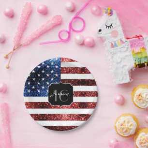 Prato De Papel Estados Unidos bandeira vermelho faíscas azul doce