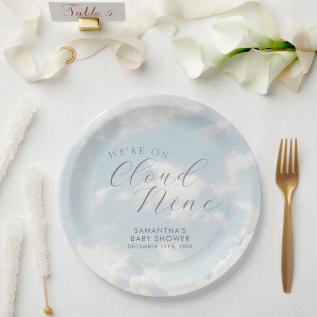 Prato De Papel Estamos No Chá de fraldas Cloud Nine Blue Clouds (Casamento)