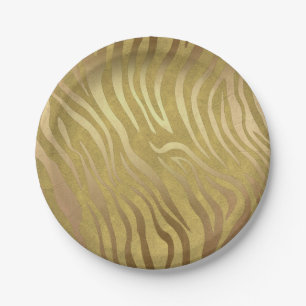 Prato De Papel Estampa de Zebra em Bronze Dourado Glam Safari da 
