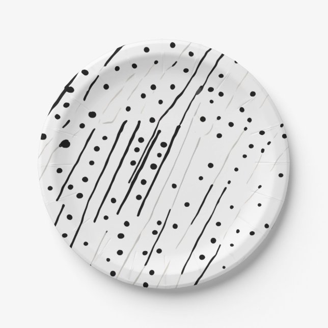 Prato De Papel Estampas ou bolinhas pretas, brancas, de cinza (Frente)