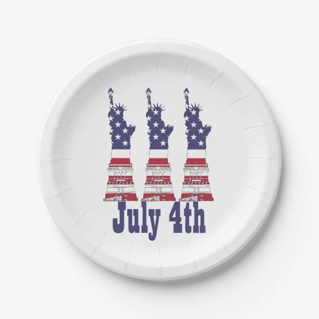 Prato De Papel Estátua da Liberdade, bandeira dos EUA, 4 de julho (Frente)